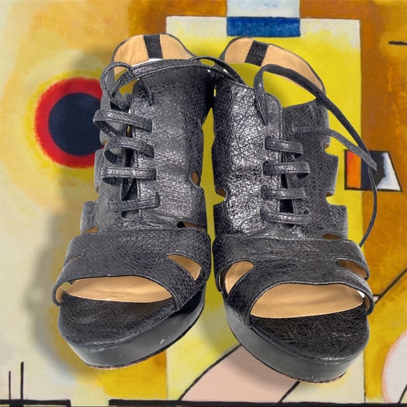 Coach Moreen Heels Black Platform Leather Women Shoes Size 8 B - Picture 7 of 17